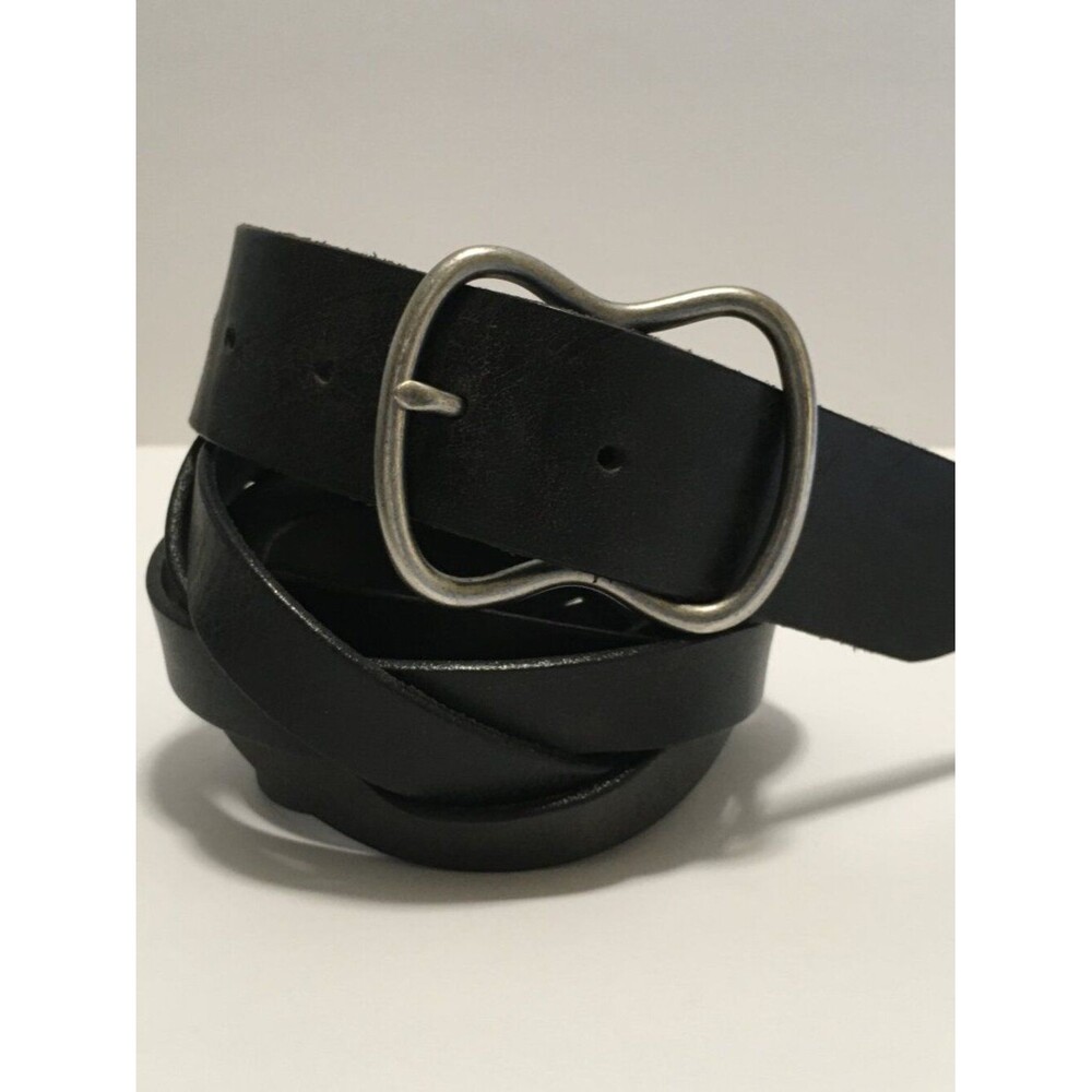 Vintage Gap Jeans 1969 Genuine Leather Belt Black USA Made Brass Buckle Size M